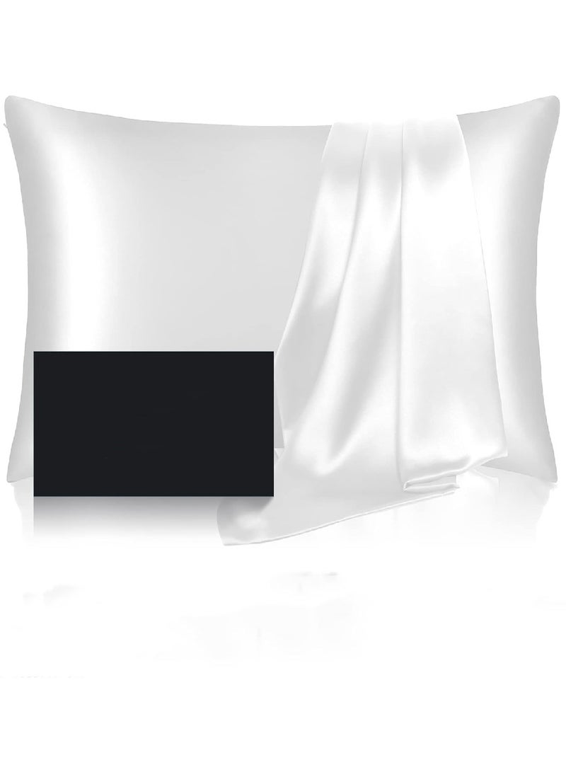 Hair and Skin Silk Pillowcases, Standard Size 20×26 Inches, with Concealed Zip (White) Pair of Two