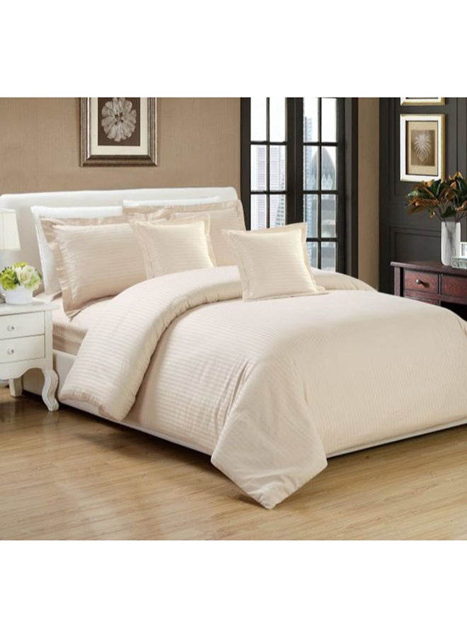 6-Piece King Size Hotel Stripe Comforter Set Microfiber Beige 220x240cm