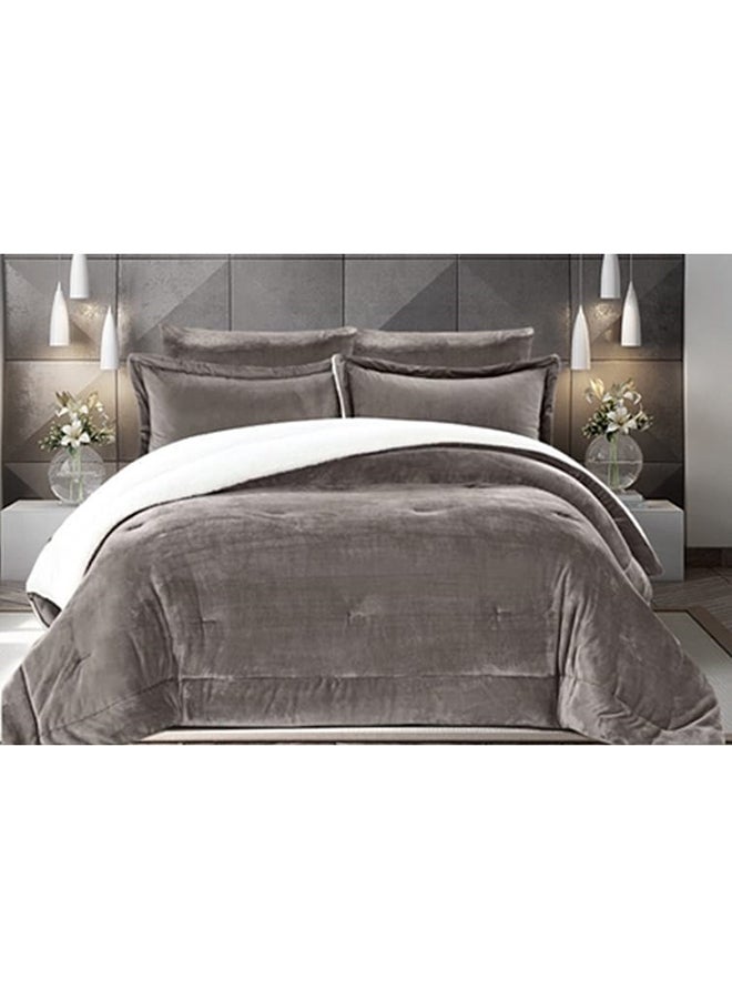 6-Piece King Size Comforter Set Faux Fur Grey