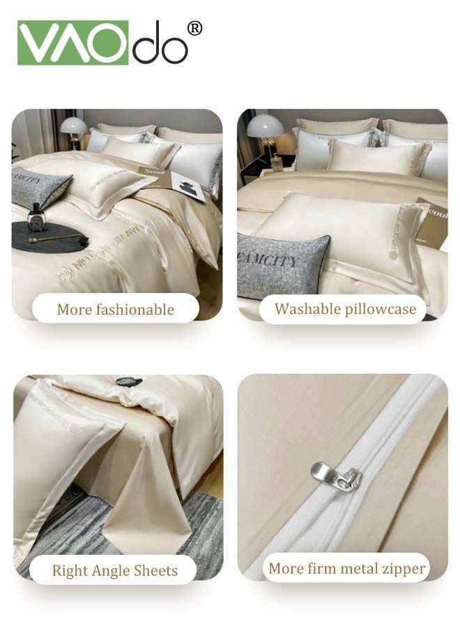 4PCS Silk Bedding Set King Size Comforter Set Warm in Winter and Cool in Summer Skin-Friendly Solid Color Breathable Duvet Cover Set 2.0M Bed 200*230CM