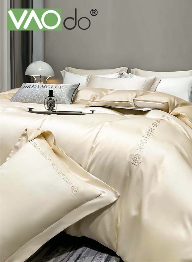 4PCS Silk Bedding Set King Size Comforter Set Warm in Winter and Cool in Summer Skin-Friendly Solid Color Breathable Duvet Cover Set 2.0M Bed 200*230CM