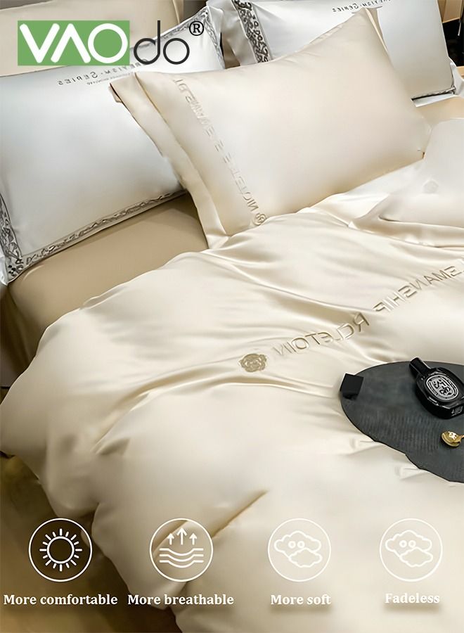 4PCS Silk Bedding Set King Size Comforter Set Warm in Winter and Cool in Summer Skin-Friendly Solid Color Breathable Duvet Cover Set 2.0M Bed 200*230CM