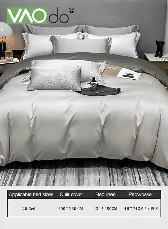 4PCS Comforter Set Warm in Winter and Cool in Summer Washed Silk Bedding Set Skin-Friendly Solid Color Breathable Duvet Cover Set 1.8M Bed 200*230CM King Size
