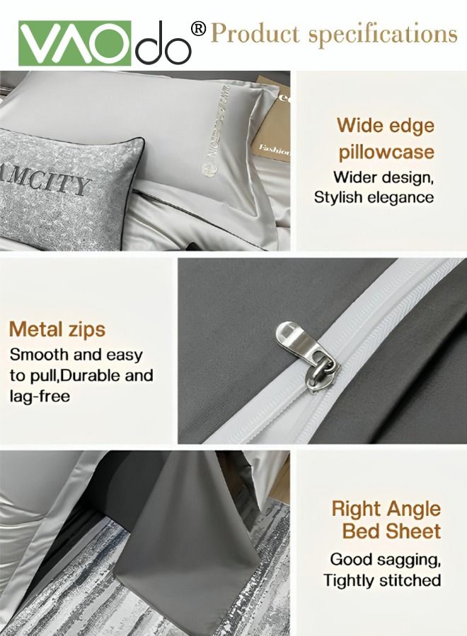 4PCS Comforter Set Warm in Winter and Cool in Summer Washed Silk Bedding Set Skin-Friendly Solid Color Breathable Duvet Cover Set 1.8M Bed 200*230CM King Size