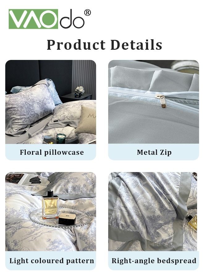 4PCS Silky Satin Sheet Set Satin Bed Set with 2 Pillowcase Soft and Breathable Exquisite Printing Comforter Set Universal Four Seasons Satin Bedding Set 200*230CM