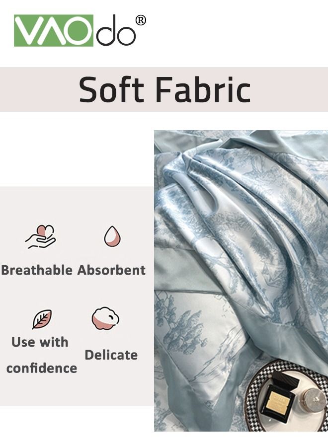 4PCS Silky Satin Sheet Set Satin Bed Set with 2 Pillowcase Soft and Breathable Exquisite Printing Comforter Set Universal Four Seasons Satin Bedding Set 200*230CM