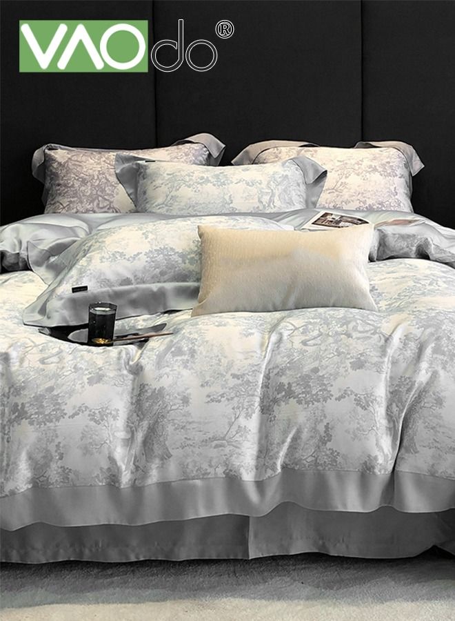 4PCS Silky Satin Sheet Set Satin Bed Set with 2 Pillowcase Soft and Breathable Exquisite Printing Comforter Set Universal Four Seasons Satin Bedding Set 200*230CM