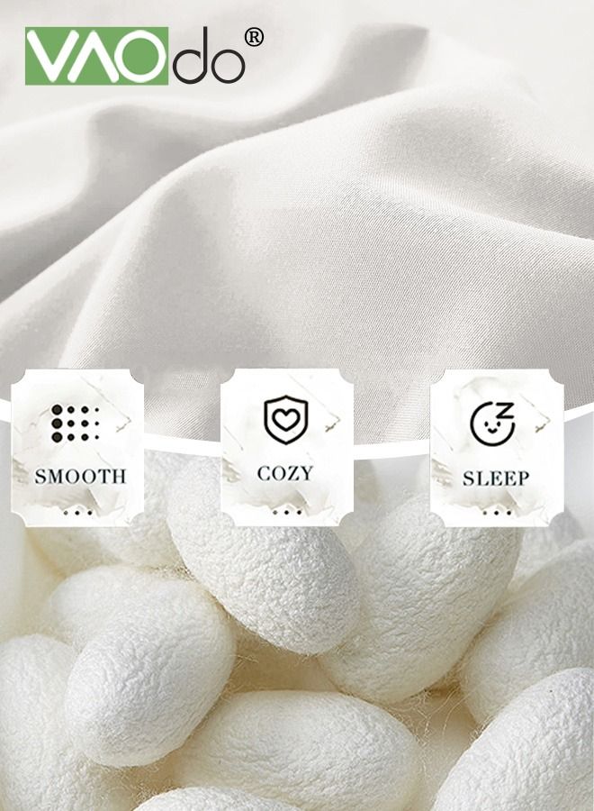 4PCS Silk Bedding Set King Size Comforter Set Warm in Winter and Cool in Summer Skin-Friendly Solid Color Breathable Duvet Cover Set 2.0M Bed 200*230CM White