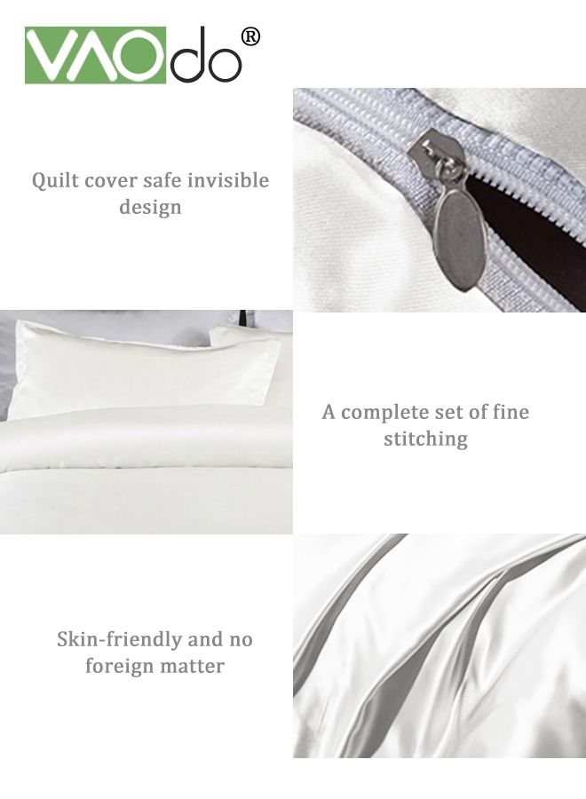 4PCS Silk Bedding Set King Size Comforter Set Warm in Winter and Cool in Summer Skin-Friendly Solid Color Breathable Duvet Cover Set 2.0M Bed 200*230CM White