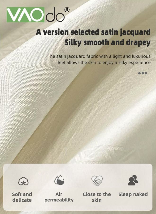 4PCS Silk Comforter Set Soft and Good for Sleep AB Surface with Simple and Atmospheric Embroidery Universal for All Seasons Bedding Duvet Covers Set 220*240CM White