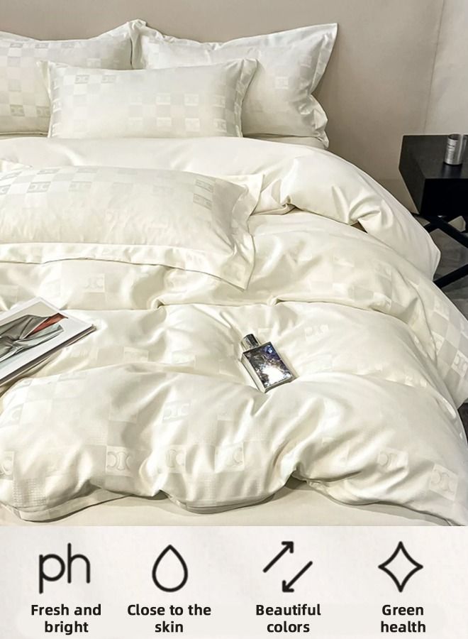 4PCS Silk Comforter Set Soft and Good for Sleep AB Surface with Simple and Atmospheric Embroidery Universal for All Seasons Bedding Duvet Covers Set 220*240CM White