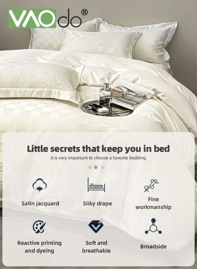 4PCS Silk Comforter Set Soft and Good for Sleep AB Surface with Simple and Atmospheric Embroidery Universal for All Seasons Bedding Duvet Covers Set 220*240CM White