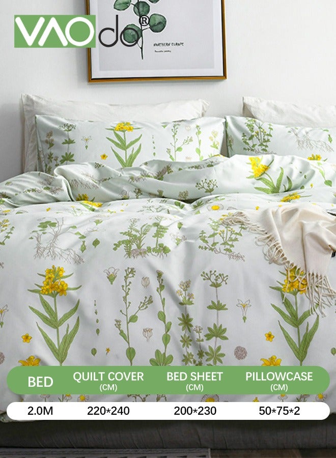 4PCS Bedding Set  King Size Comforter Set  Skin-Friendly Sheet Set  Solid Color  Breathable  Fresh  Pastoral Style Duvet Cover Set  2.0M Bed 220*240CM