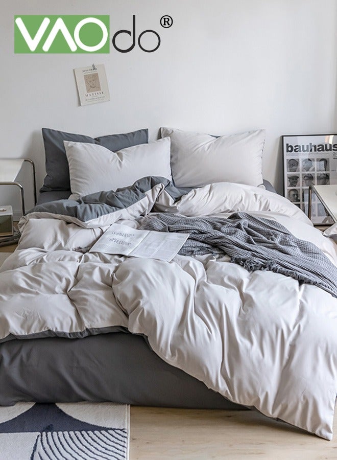 4PCS Bedding Set Queen Size Comforter Set Skin-Friendly Sheet Set  Solid Color Breathable Double Side Duvet Cover Set 1.8M Bed  200*230CM