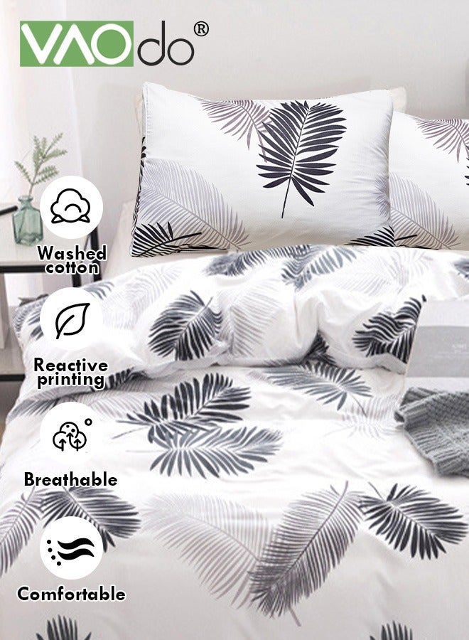 4PCS Bedding Set King Size Comforter Set Skin-Friendly Solid Color Breathable Tropical Rainforest Style Duvet Cover Set 2.0M Bed 220*240CM