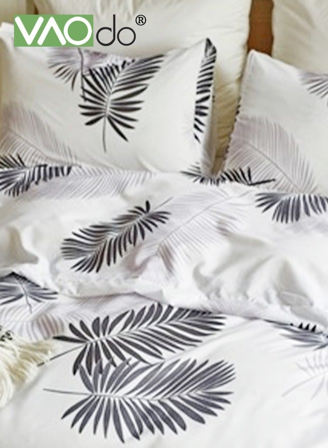 4PCS Bedding Set King Size Comforter Set Skin-Friendly Solid Color Breathable Tropical Rainforest Style Duvet Cover Set 2.0M Bed 220*240CM