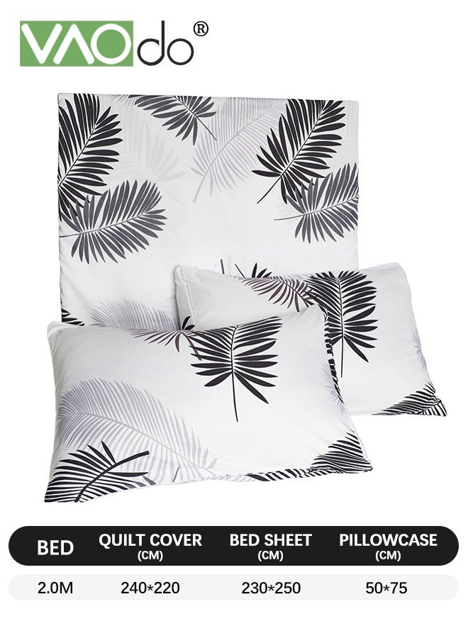 4PCS Bedding Set King Size Comforter Set Skin-Friendly Solid Color Breathable Tropical Rainforest Style Duvet Cover Set 2.0M Bed 220*240CM