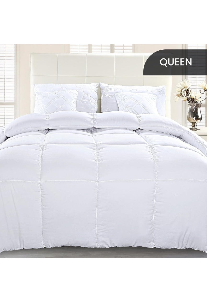 Utopia Bedding Comforter Duvet Insert - Quilted Comforter with Corner Tabs - Box Stitched Down Alternative Comforter (Queen, White)