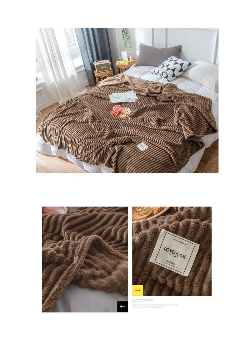 Single-layer Velvet Blanket Cozy Warm Thermal Blanket Cover Flannel Summer Winter Bedspread Blanket Double Bed Blanket Coffee