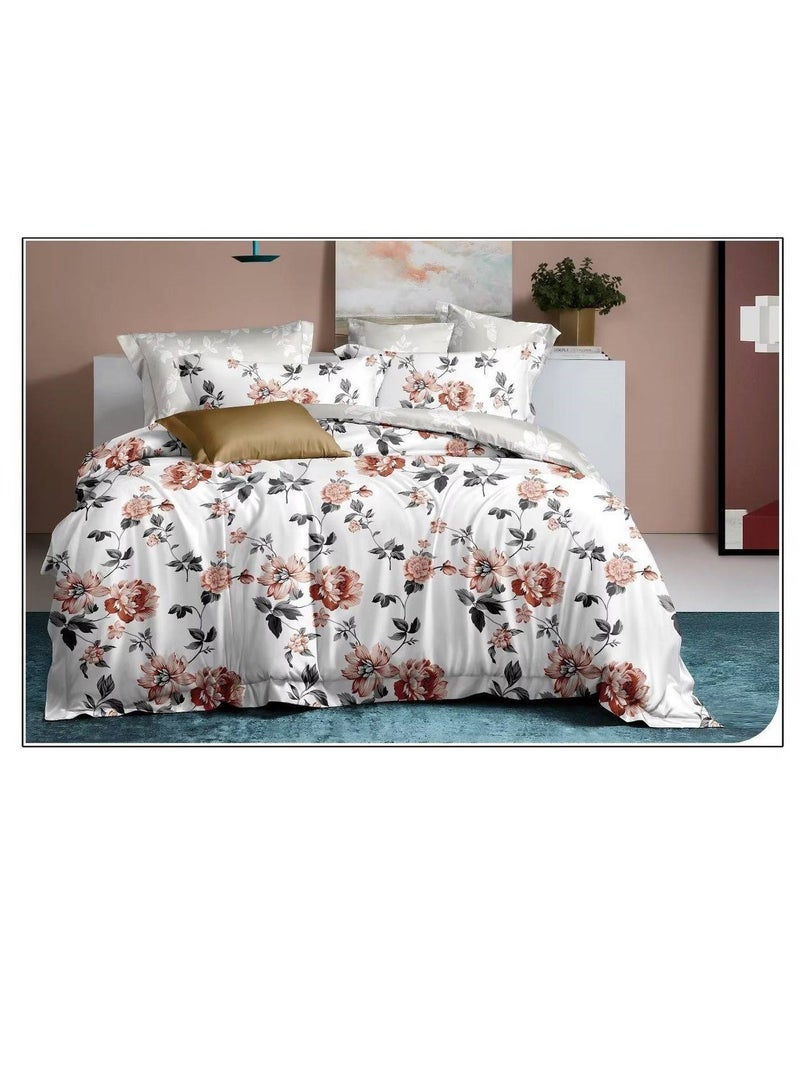 6-Pieces Glace Cotton Printed Fancy Comforters Set Fixed duvet, fitted bedsheets and pillowcase King Size F49