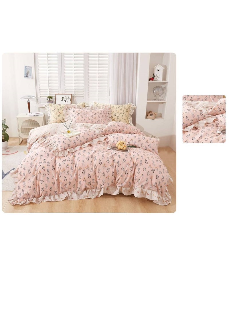 6-Pieces Glace Cotton Printed Fancy Comforters Set Fixed duvet, fitted bedsheets and pillowcase King Size F48