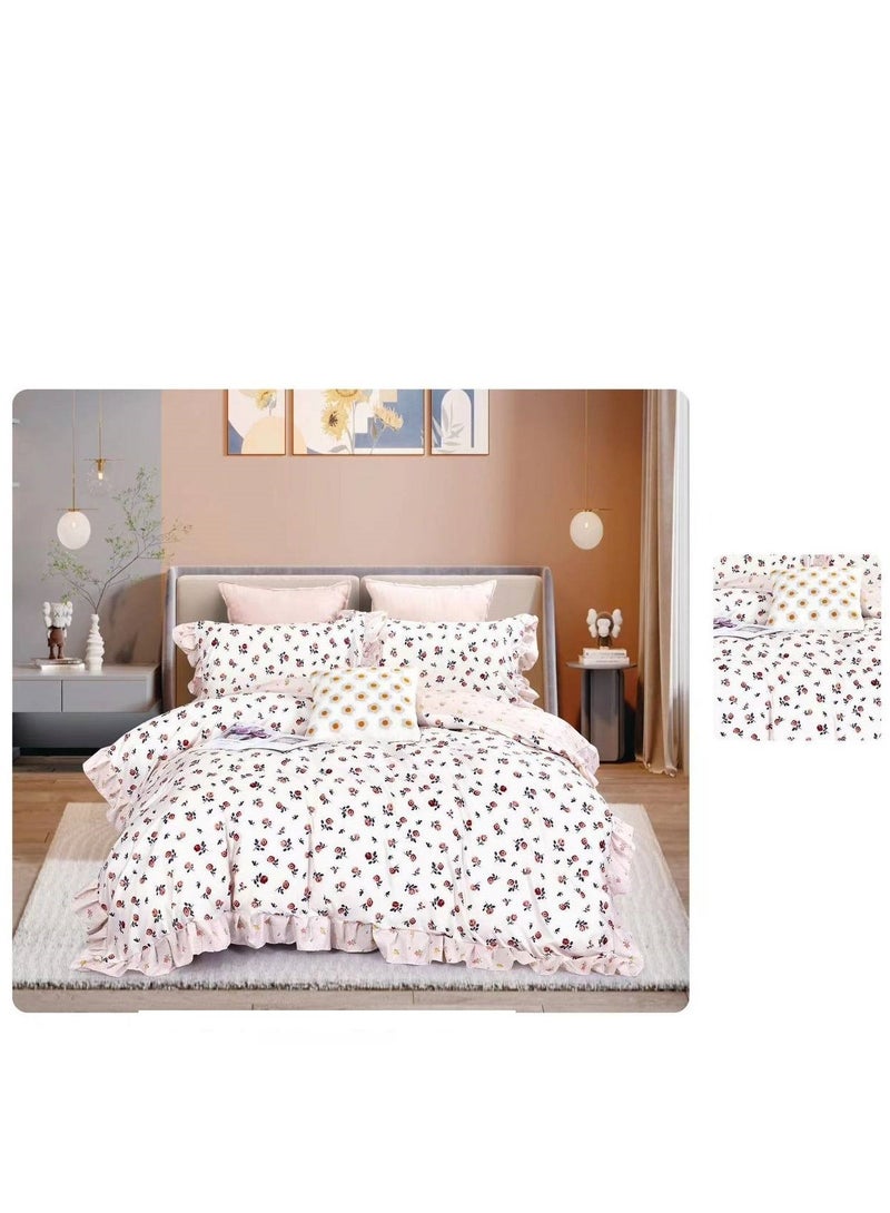 6-Pieces Glace Cotton Printed Fancy Comforters Set Fixed duvet, fitted bedsheets and pillowcase King Size F14