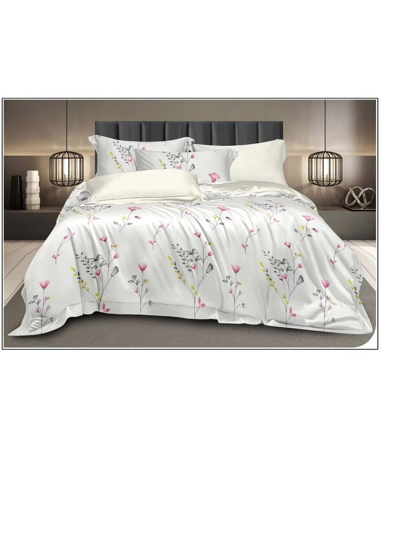 6-Pieces Glace Cotton Printed Fancy Comforters Set Fixed duvet, fitted bedsheets and pillowcase King Size F30