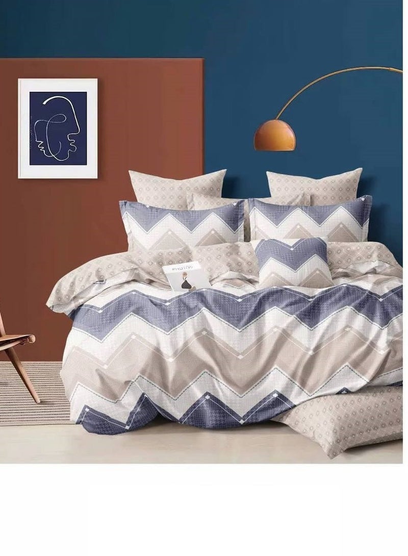 6-Pieces Glace Cotton Printed Fancy Comforters Set Fixed duvet, fitted bedsheets and pillowcase King Size F25