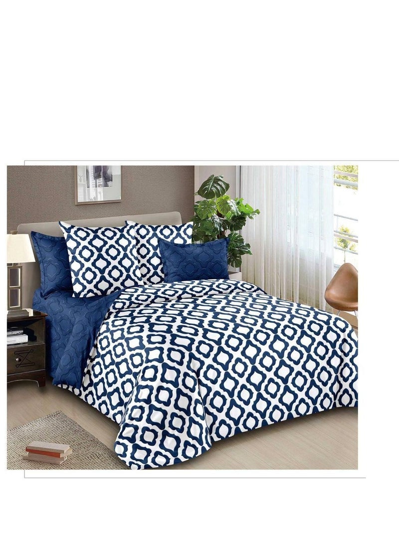6-Pieces Glace Cotton Printed Fancy Comforters Set Fixed duvet, fitted bedsheets and pillowcase King Size F06