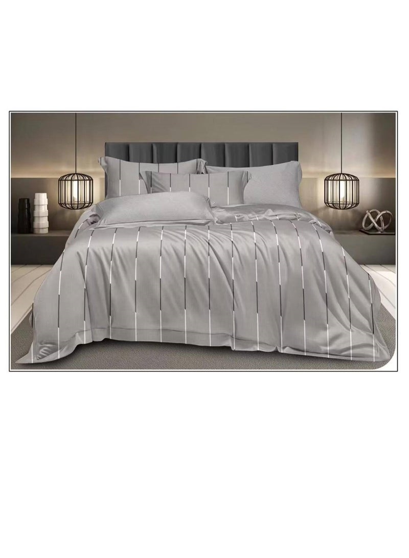 6-Pieces Glace Cotton Printed Fancy Comforters Set Fixed duvet, fitted bedsheets and pillowcase King Size F12