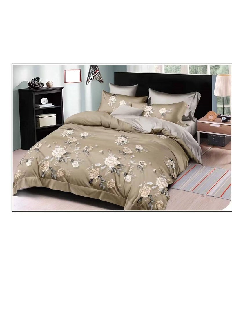 6-Pieces Glace Cotton Printed Fancy Comforters Set Fixed duvet, fitted bedsheets and pillowcase King Size F44