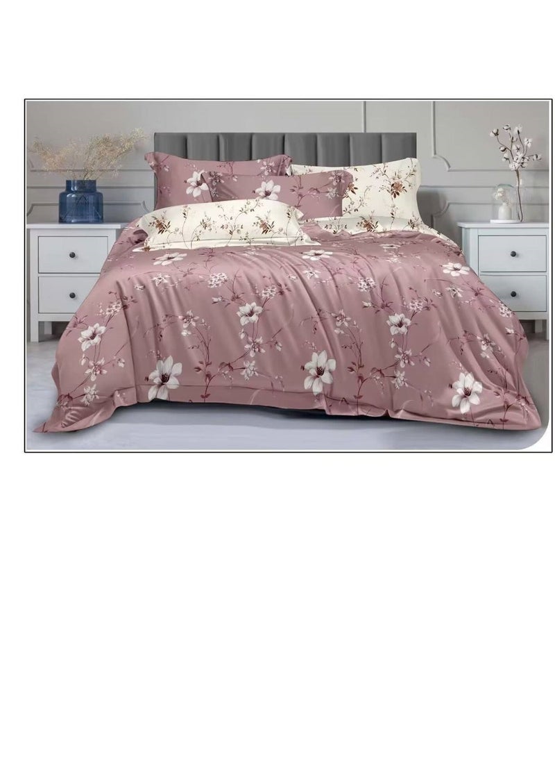 6-Pieces Glace Cotton Printed Fancy Comforters Set Fixed duvet, fitted bedsheets and pillowcase King Size F29