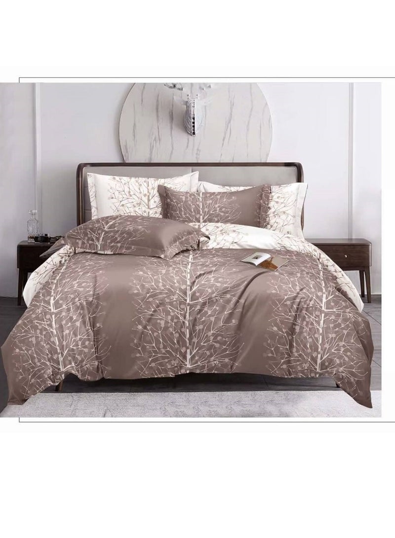 6-Pieces Glace Cotton Printed Fancy Comforters Set Fixed duvet, fitted bedsheets and pillowcase King Size F28