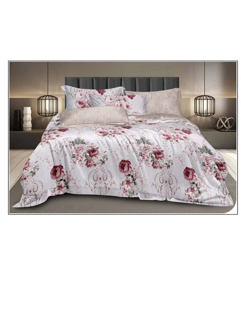 Comforters 6pcs Vintage Quilted Bedding Set, Includes 1 fixed Quilt, 1 Fitted Sheet, And 4 Pillowcases,  Floral Design