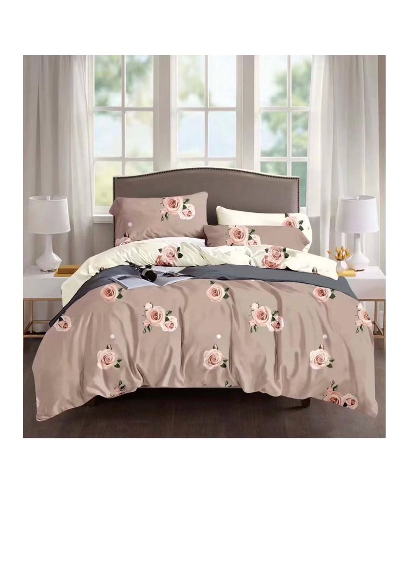 Comforters 6pcs Vintage Quilted Bedding Set, Includes 1 fixed Quilt, 1 Fitted Sheet, And 4 Pillowcases,  Floral Design