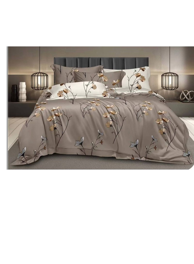 Comforters 6pcs Vintage Quilted Bedding Set, Includes 1 fixed Quilt, 1 Fitted Sheet, And 4 Pillowcases,  Floral Design