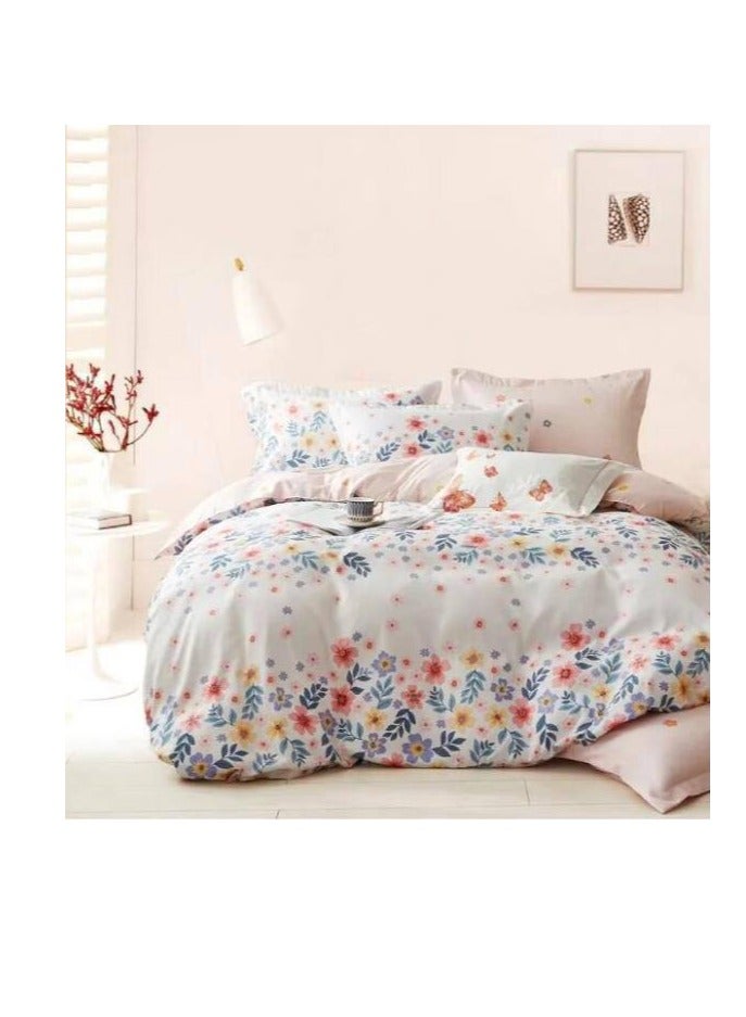 Comforters 6pcs Vintage Quilted Bedding Set, Includes 1 fixed Quilt, 1 Fitted Sheet, And 4 Pillowcases,  Floral Design