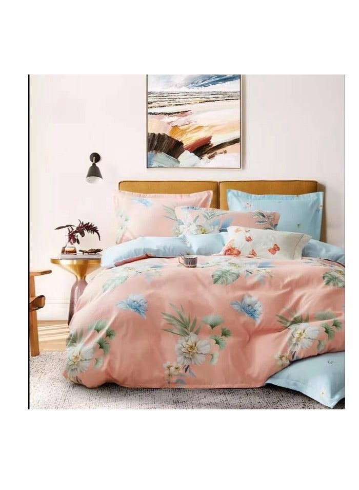 Comforters 6pcs Vintage Quilted Bedding Set, Includes 1 fixed Quilt, 1 Fitted Sheet, And 4 Pillowcases,  Floral Design