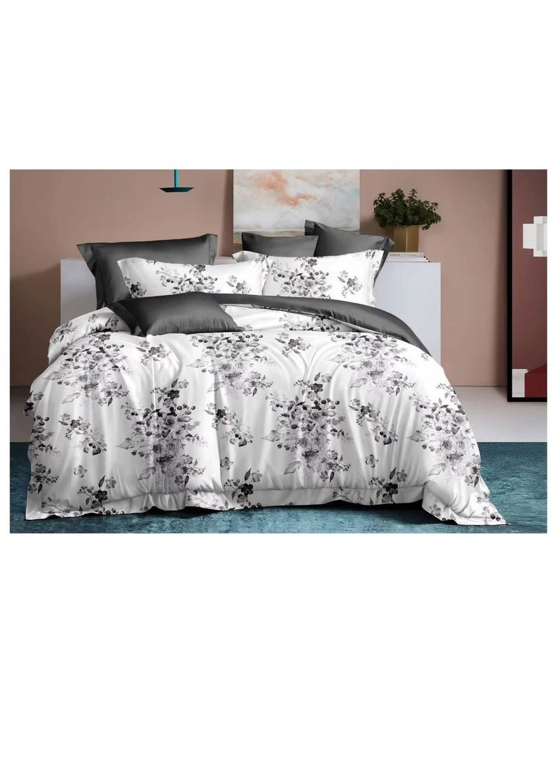 6 Pieces ComfortersVintage Quilted Bedding Set, Includes 1 fixed Quilt, 1 Fitted Sheet, And 4 Pillowcases,  Floral Design