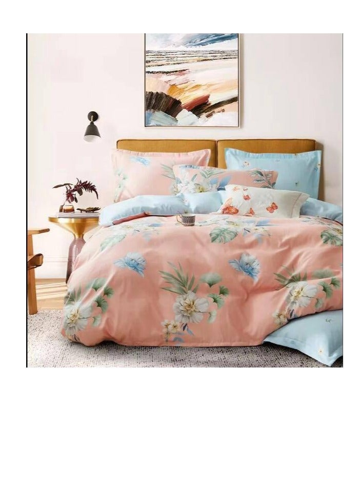 Comforters 6pcs Vintage Quilted Bedding Set, Includes 1 fixed Quilt, 1 Fitted Sheet, And 4 Pillowcases,  Floral Design