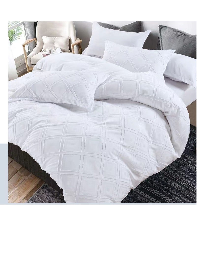 Jacquard Comforter Bedding Set Duvet inserted fitted bedsheet Pillowcases Washed Cotton Solid Color Bed Linen King size 220*240cm Set