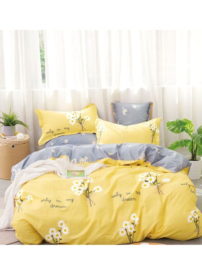 3-Piece Floral Printed Bedding Set cotton Yellow/White/Grey Single