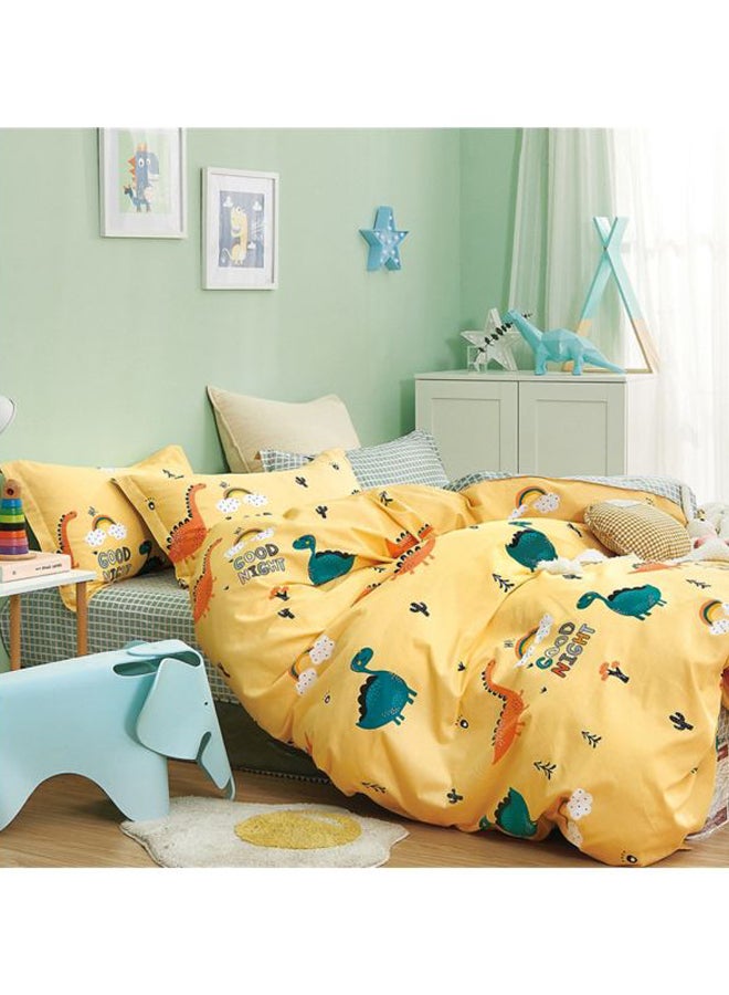 4-Piece Printed Bedding Set cotton Yellow/Blue/Orange Single