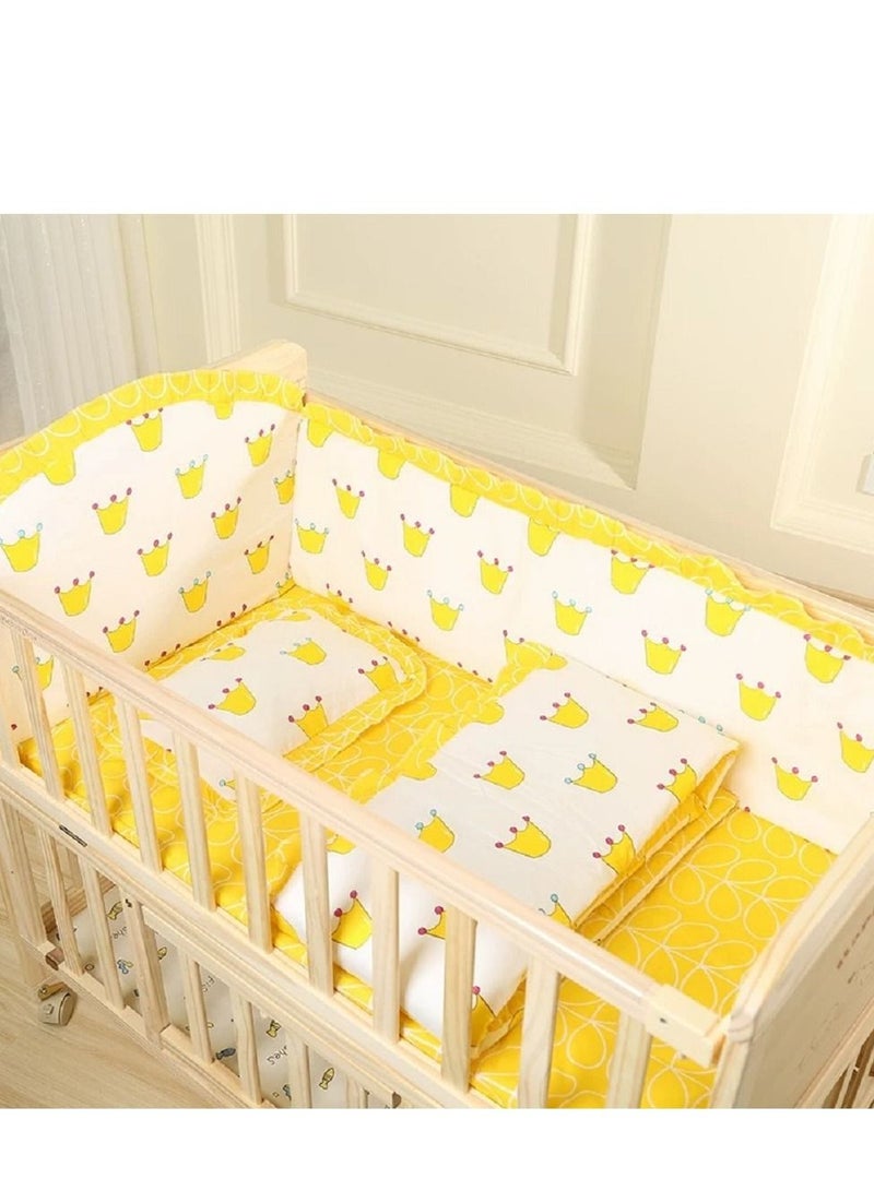 6Pcs Set Crown Printed Crib Bumper For Newborn Pure Cotton Bed Protector, Easy To Remove And Washable