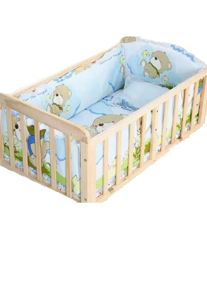 6 Pieces Set Cartoon Bear Crib Bumper For Newborn Pure Cotton Bed Protector Removable And Washable