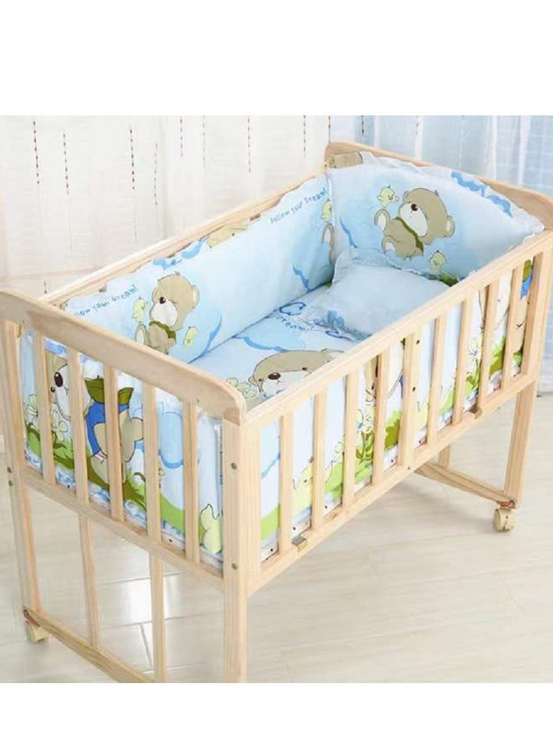 6 Pieces Set Cartoon Bear Crib Bumper For Newborn Pure Cotton Bed Protector Removable And Washable