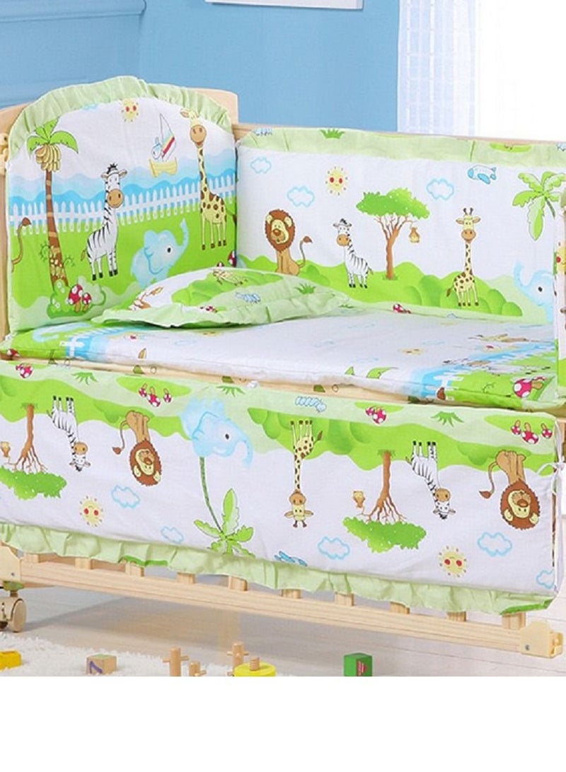 6Pcs Set Animals Printed Crib Bumper For Newborn Pure Cotton Bed Protector, Easy To Remove And Washable