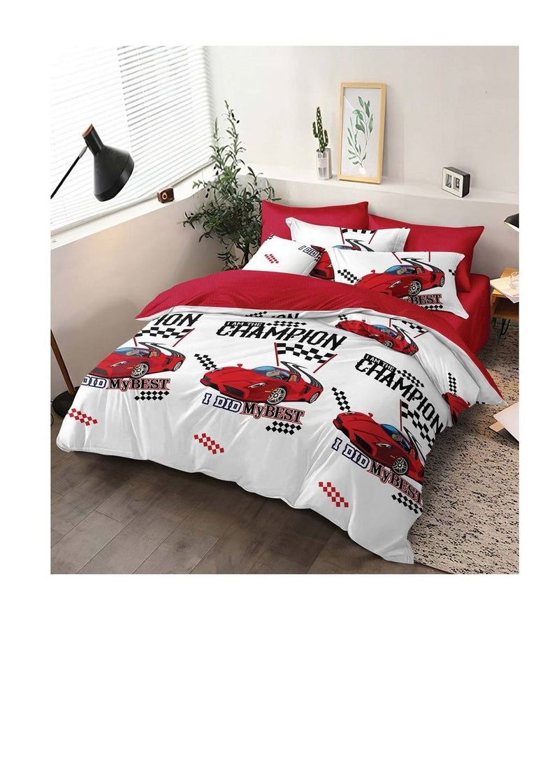 4Pcs Cartoon Comforter Kids Quilt-Single Size,1x Duvet (With filling)
1x Fitted bedsheet
2x Pillowcase Cover