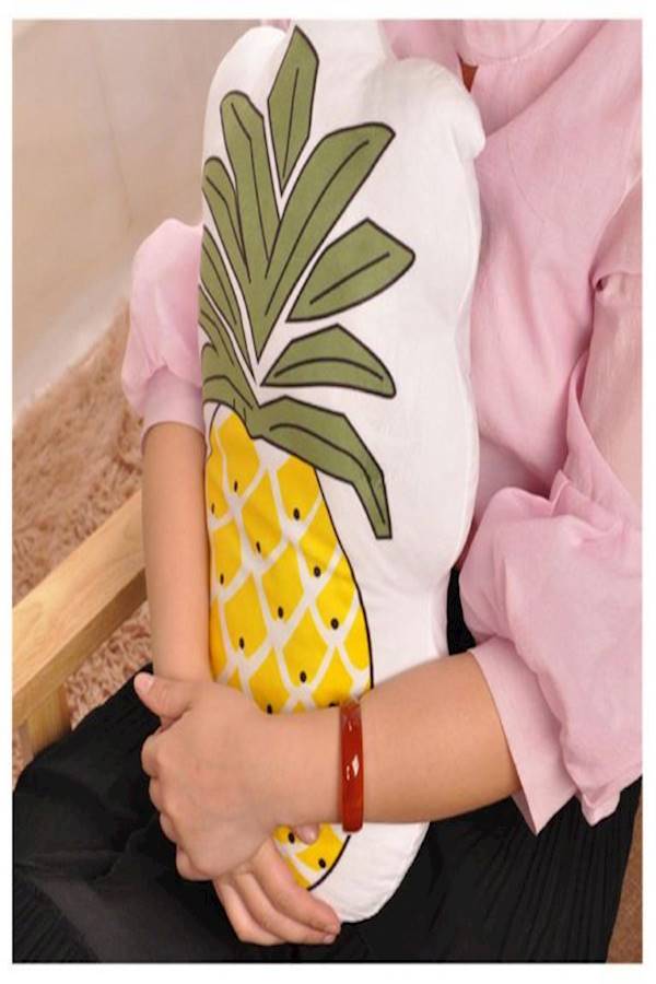 Pineapple Shape Stuffed Plush Pillow cotton Yellow/White/Green 55 x 32cm