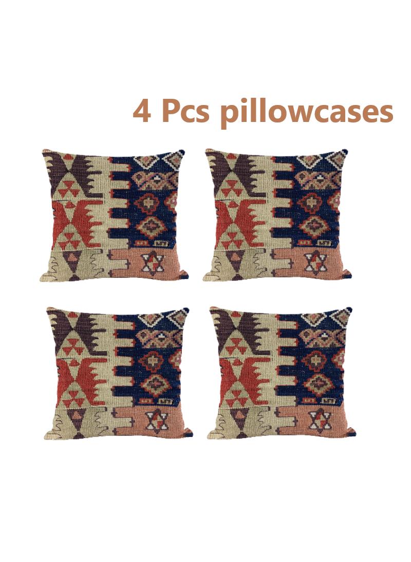 4 Pcs Bohemian Pillowcases Ethnic Linen Pillowcases Multicolor 45x45cm Without Pillow Core